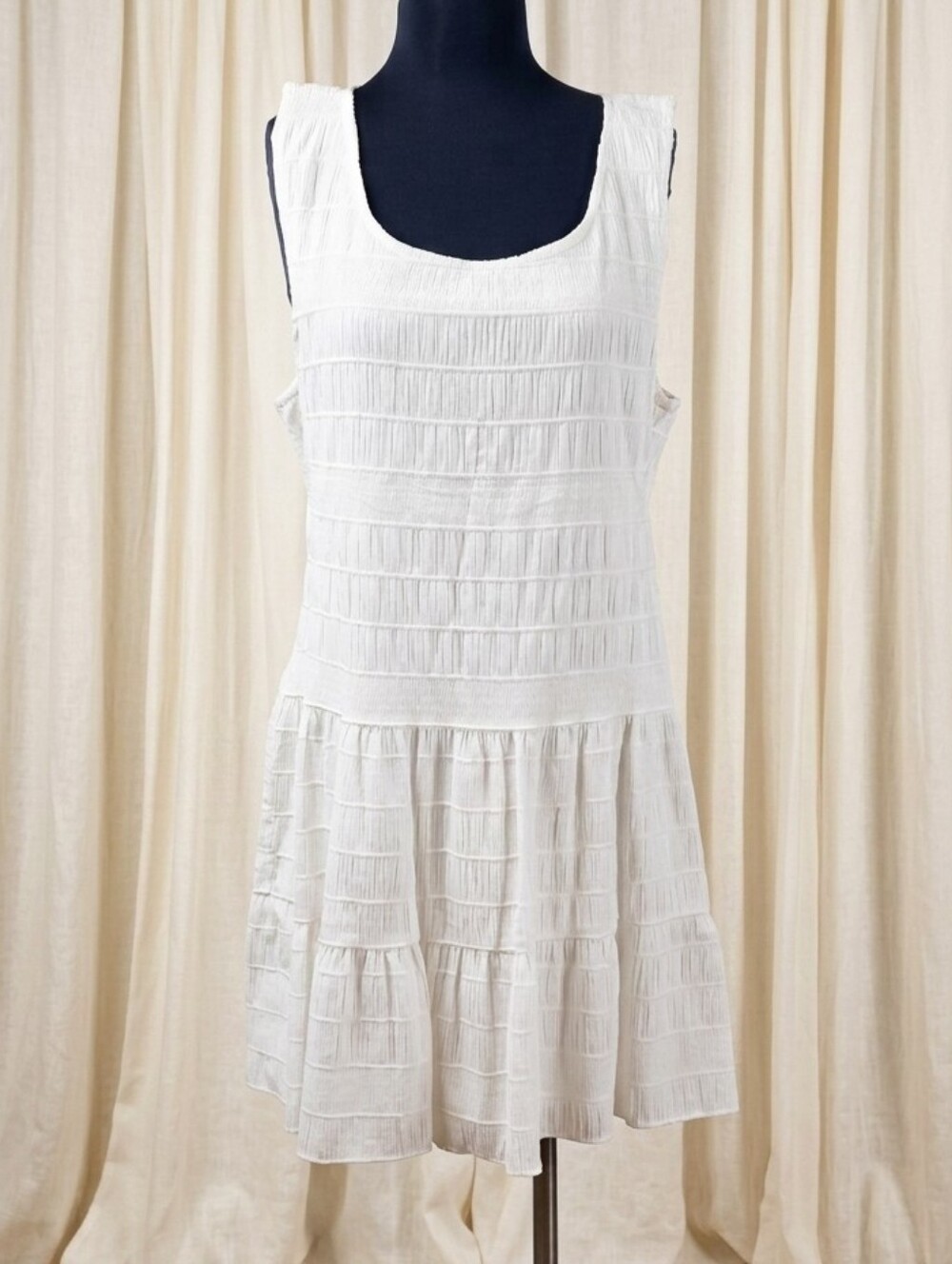 Max Studio White Tiered Sleeveless Cotton Dress